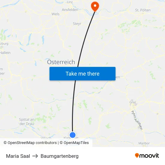 Maria Saal to Baumgartenberg map