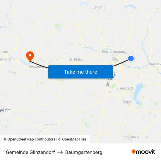 Gemeinde Glinzendorf to Baumgartenberg map