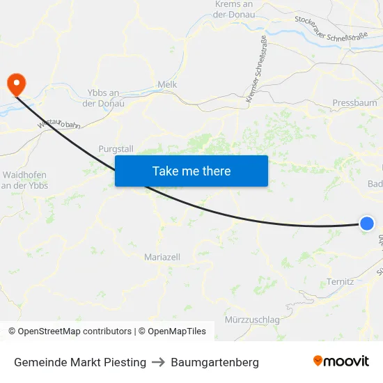 Gemeinde Markt Piesting to Baumgartenberg map
