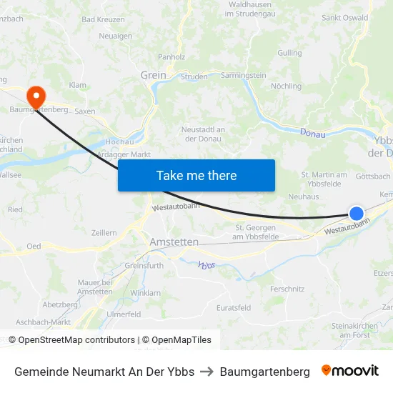 Gemeinde Neumarkt An Der Ybbs to Baumgartenberg map