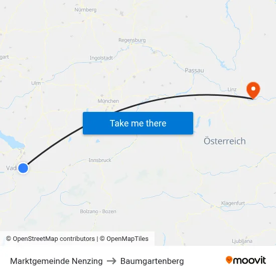 Marktgemeinde Nenzing to Baumgartenberg map