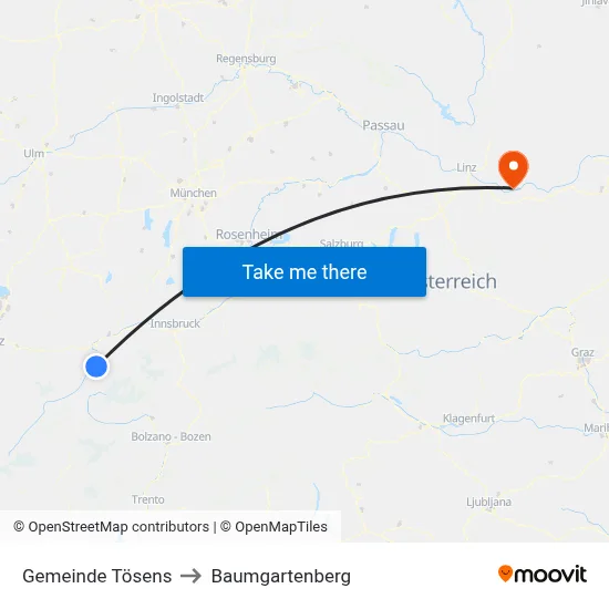 Gemeinde Tösens to Baumgartenberg map