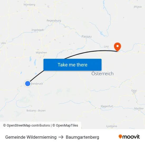 Gemeinde Wildermieming to Baumgartenberg map