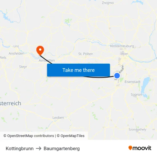 Kottingbrunn to Baumgartenberg map