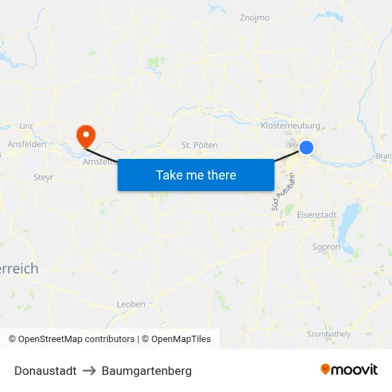 Donaustadt to Baumgartenberg map