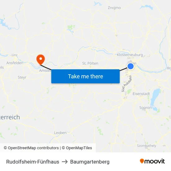 Rudolfsheim-Fünfhaus to Baumgartenberg map