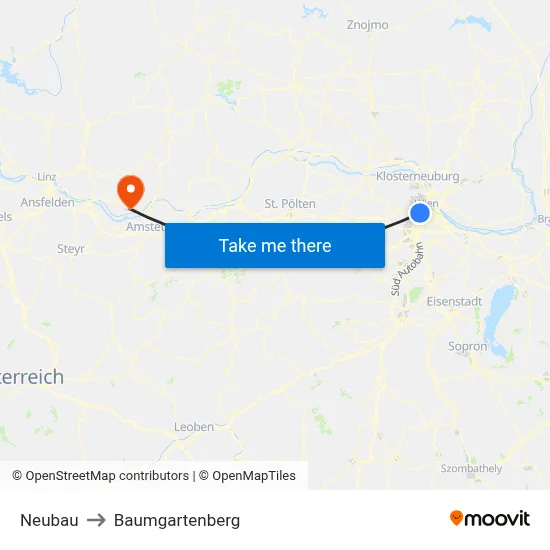 Neubau to Baumgartenberg map