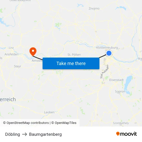 Döbling to Baumgartenberg map