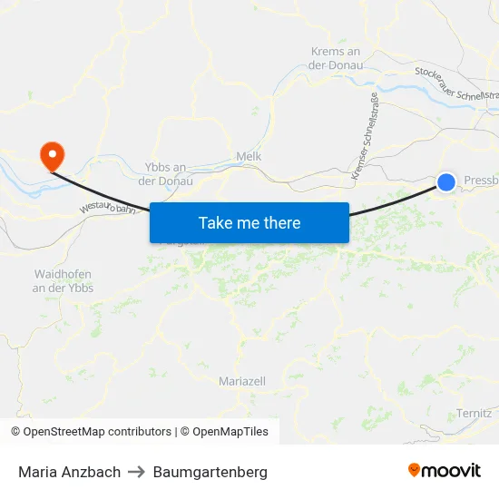 Maria Anzbach to Baumgartenberg map