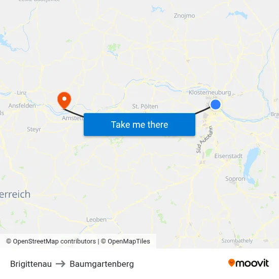 Brigittenau to Baumgartenberg map
