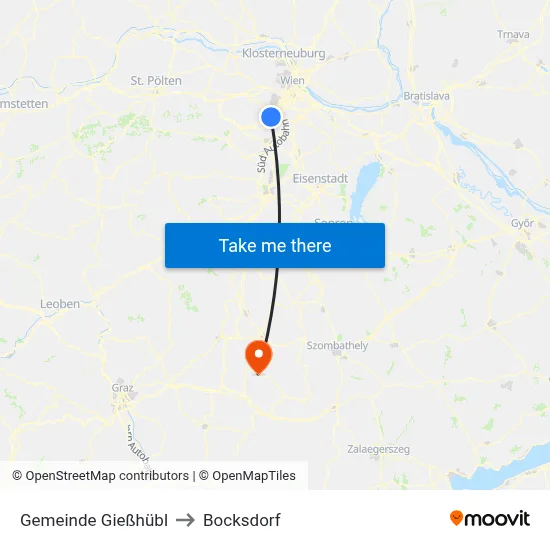 Gemeinde Gießhübl to Bocksdorf map