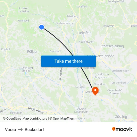 Vorau to Bocksdorf map