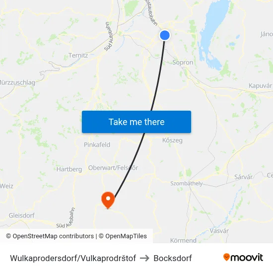 Wulkaprodersdorf/Vulkaprodrštof to Bocksdorf map