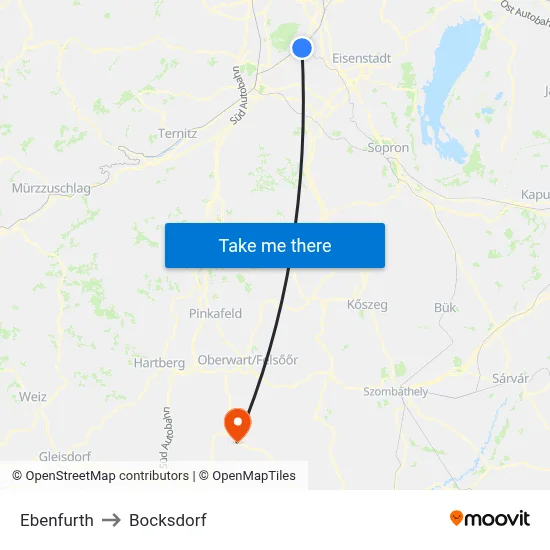 Ebenfurth to Bocksdorf map