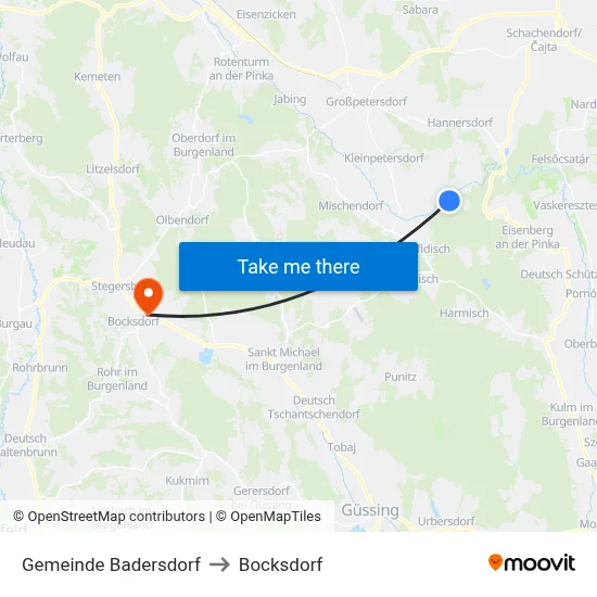 Gemeinde Badersdorf to Bocksdorf map