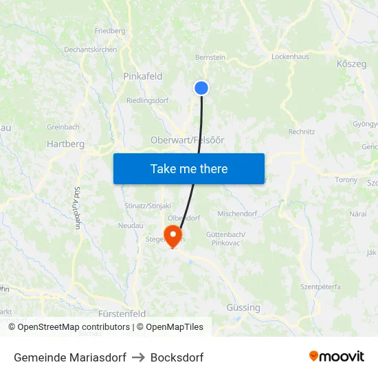 Gemeinde Mariasdorf to Bocksdorf map