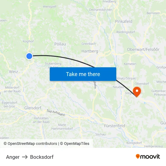 Anger to Bocksdorf map