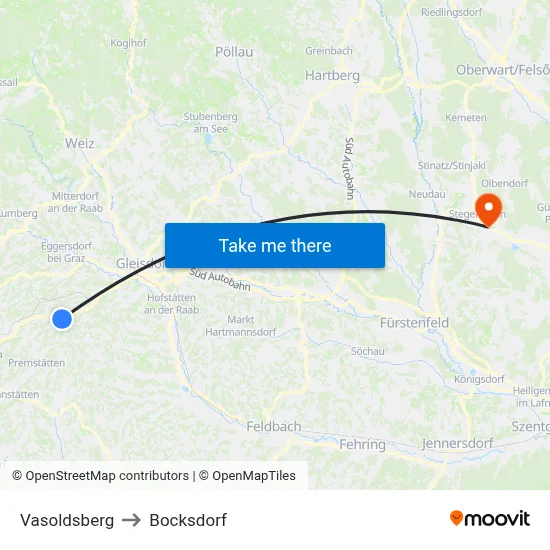 Vasoldsberg to Bocksdorf map