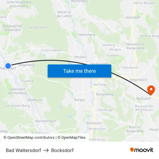 Bad Waltersdorf to Bocksdorf map