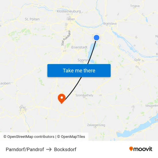 Parndorf/Pandrof to Bocksdorf map