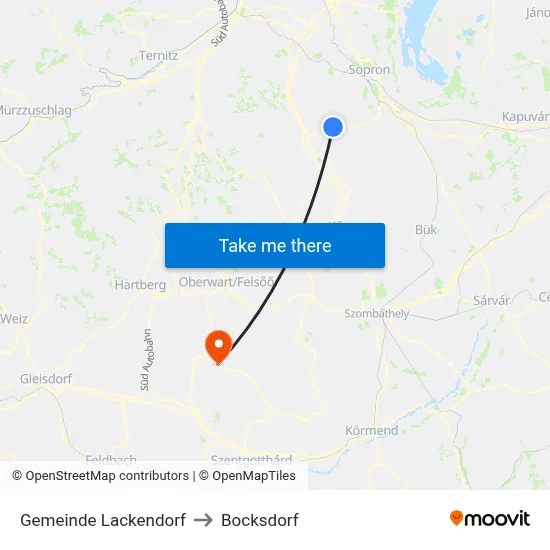 Gemeinde Lackendorf to Bocksdorf map