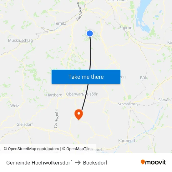Gemeinde Hochwolkersdorf to Bocksdorf map