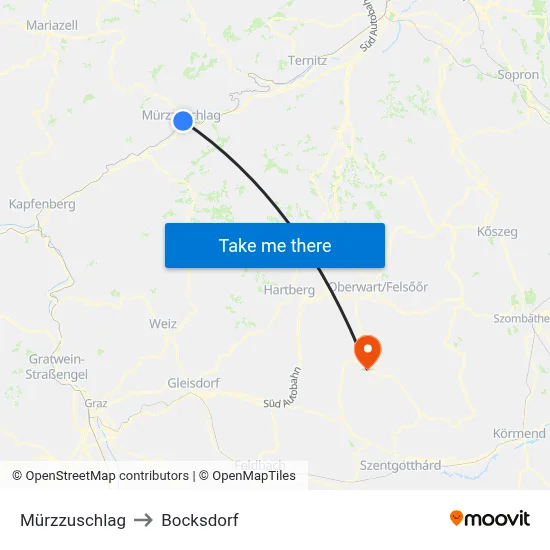 Mürzzuschlag to Bocksdorf map