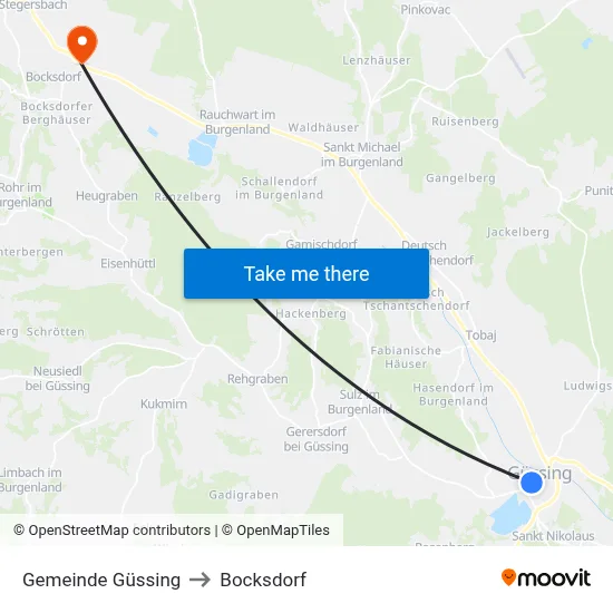 Gemeinde Güssing to Bocksdorf map
