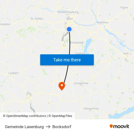 Gemeinde Laxenburg to Bocksdorf map