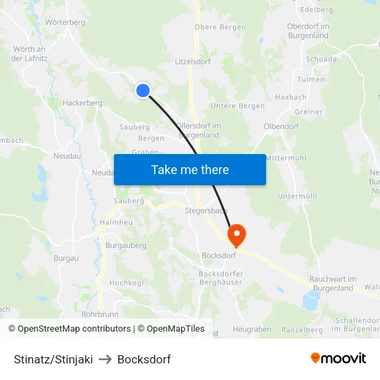 Stinatz/Stinjaki to Bocksdorf map