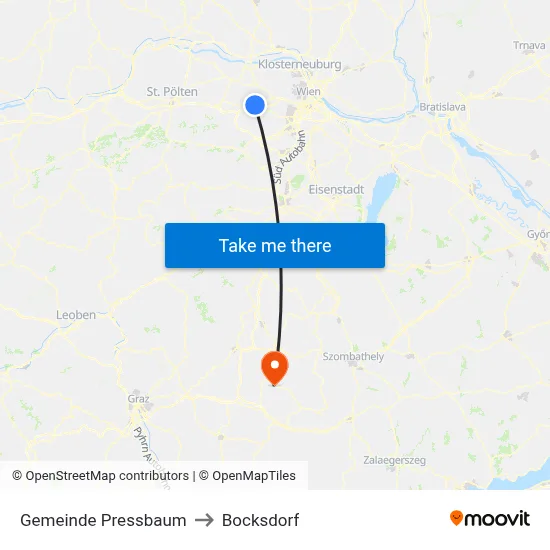 Gemeinde Pressbaum to Bocksdorf map