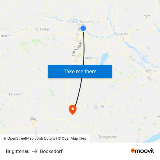 Brigittenau to Bocksdorf map