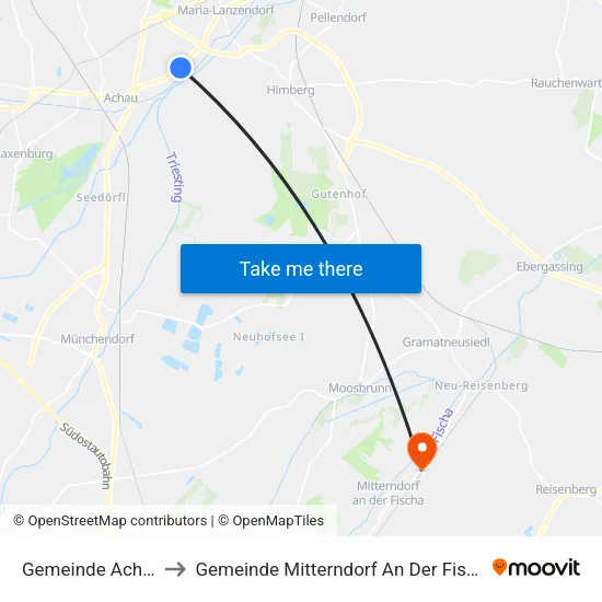 Gemeinde Achau to Gemeinde Mitterndorf An Der Fischa map