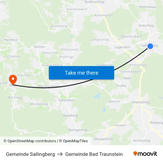 Gemeinde Sallingberg to Gemeinde Bad Traunstein map