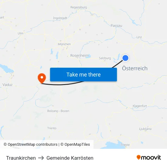 Traunkirchen to Gemeinde Karrösten map