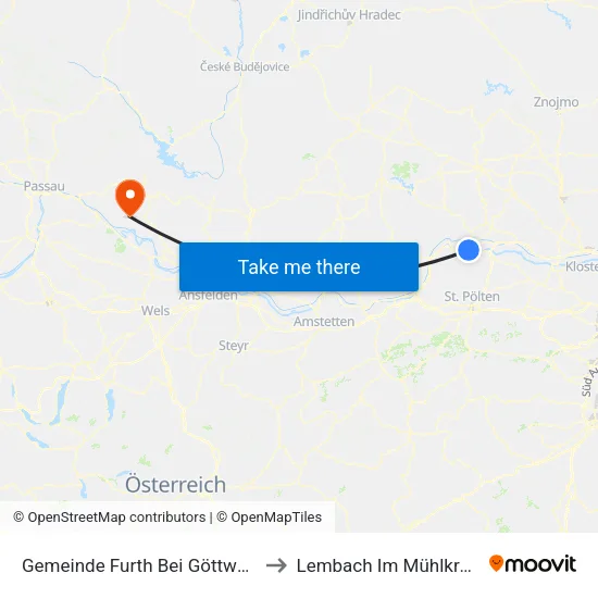 Gemeinde Furth Bei Göttweig to Lembach Im Mühlkreis map