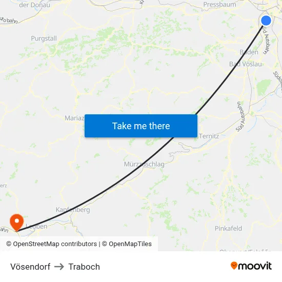 Vösendorf to Traboch map