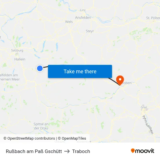Rußbach am Paß Gschütt to Traboch map