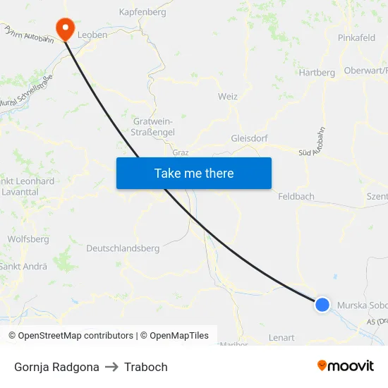 Gornja Radgona to Traboch map