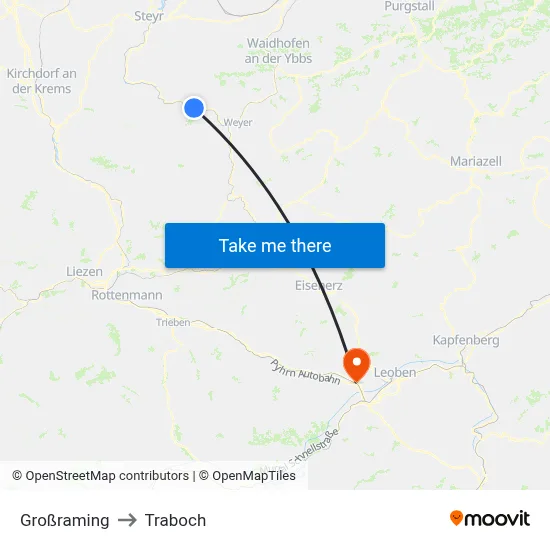 Großraming to Traboch map