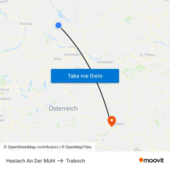 Haslach An Der Mühl to Traboch map