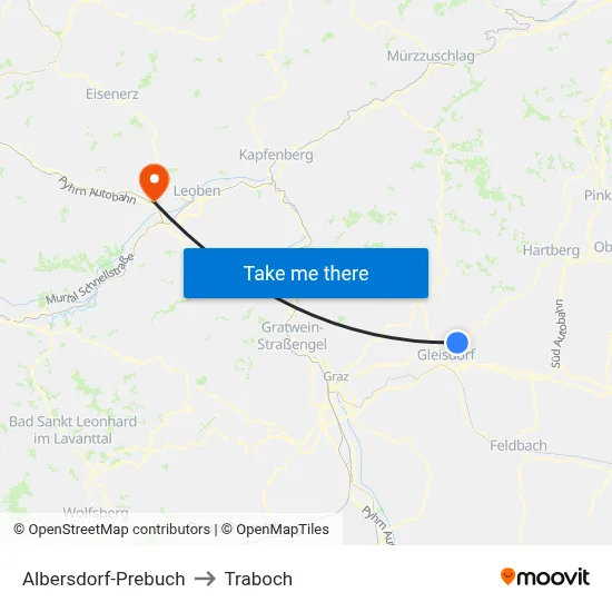 Albersdorf-Prebuch to Traboch map