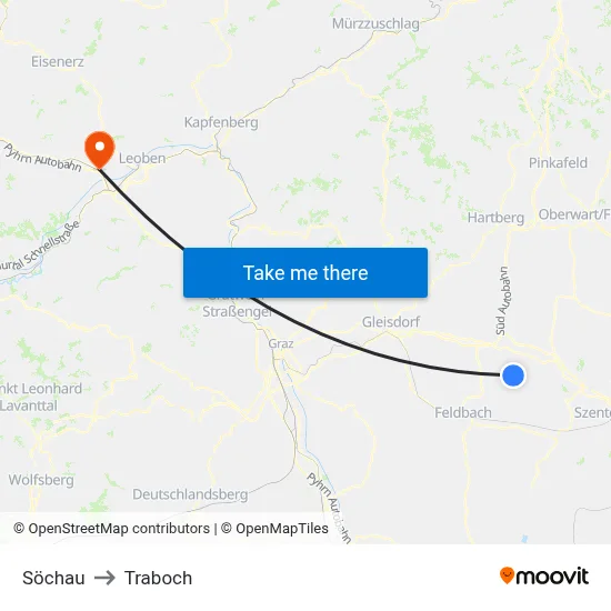 Söchau to Traboch map