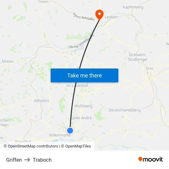 Griffen to Traboch map
