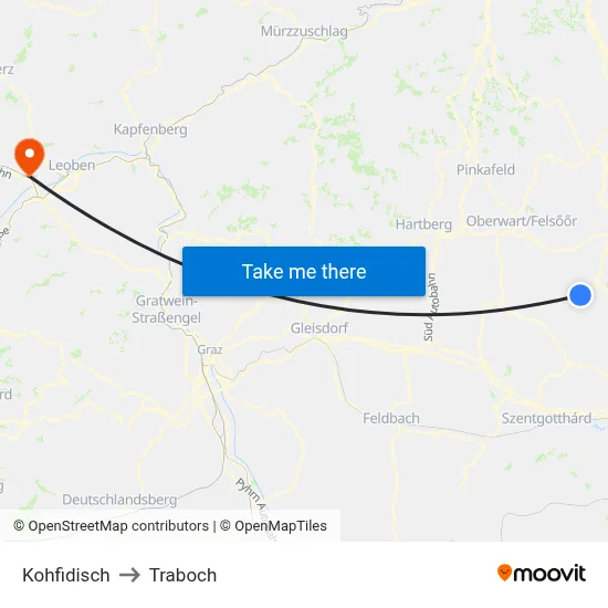 Kohfidisch to Traboch map