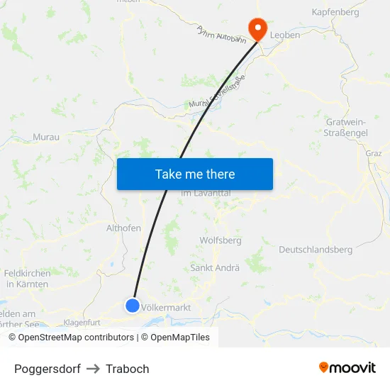Poggersdorf to Traboch map