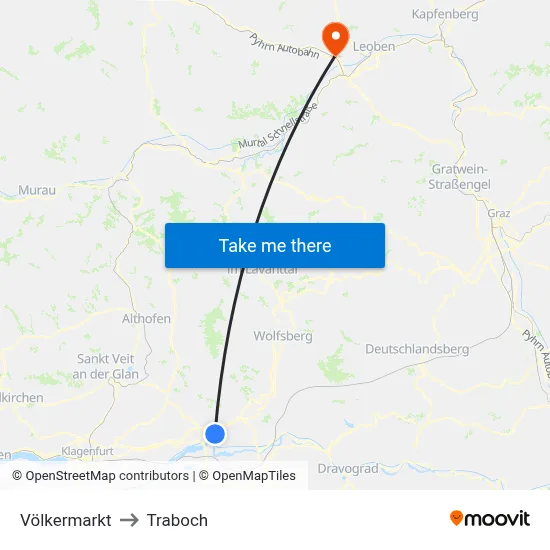 Völkermarkt to Traboch map