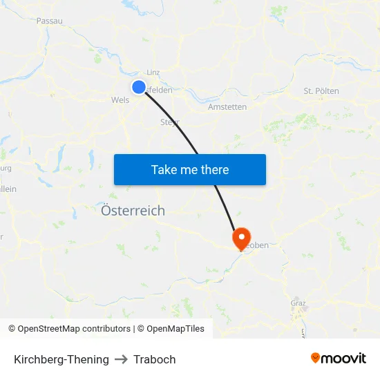 Kirchberg-Thening to Traboch map