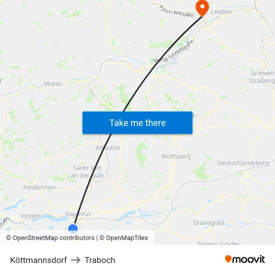 Köttmannsdorf to Traboch map