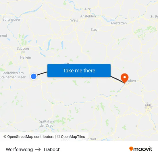 Werfenweng to Traboch map